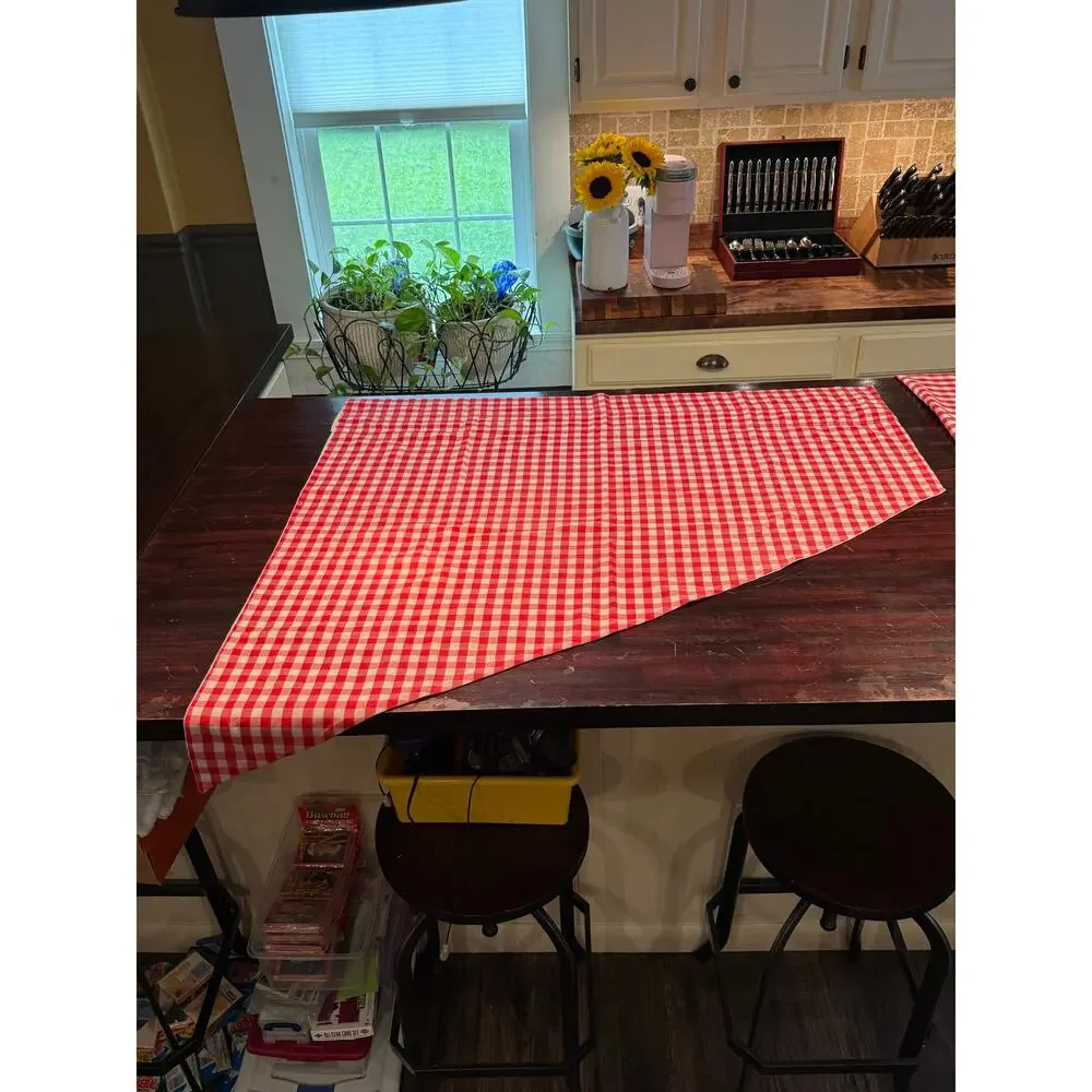 Handmade Red & White Gingham Checkered Kitchen Curtain Set/ Tablecloth